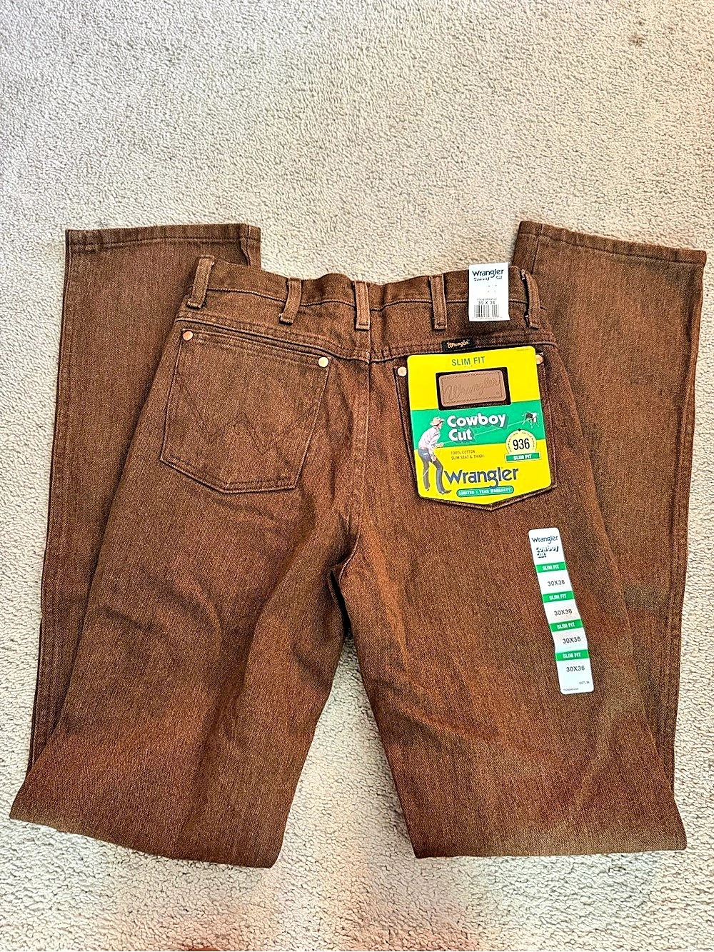 Wrangler Cowboy Cut Slim Fit Brown 30x36 NWT